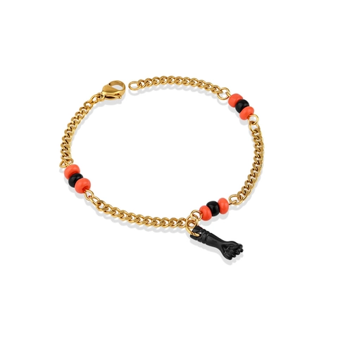 Bracelet à Pendentif Poing Figa en Acier Inoxydable Plaqué Or Style Azabache Amulette Avec Perles Homme Femme Bijoux