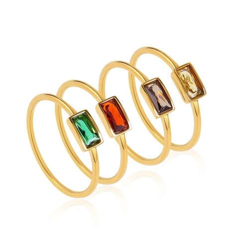 Minimalistische Roestvrijstalen Rechthoekige Strass Open Ring Voor Dames Verguld Geometrische Kleurrijke Ingelegde Vinger Sieraden Cadeau