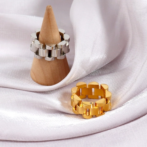 Vintage Roestvrij Stalen Horlogeband Stijl Ring Punk Heavy Metal Schakelketting Ring Voor Mannen Vrouwen Hip Hop Sieraden