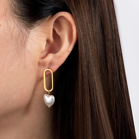 Orecchini Pendenti in Acciaio Inossidabile con Perla d'Acqua Dolce Vintage Francese Donna Elegante Placcati Oro