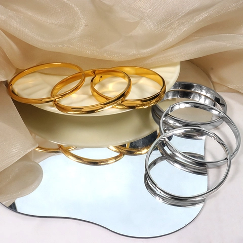 Minimalist Stainless Steel Bangle For Women Gold Silver Vacuum Plated Mirror Polished Stiff Hinged Cuff Bracelet Jewelry Gift