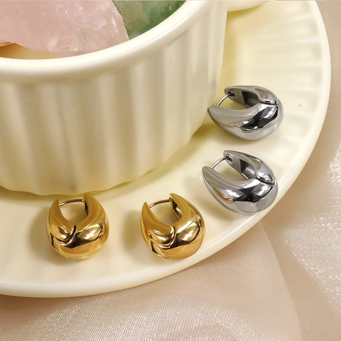 Boucles d'Oreilles Créoles Goutte d'Eau Vintage Françaises Pour Femmes Acier Inoxydable Plaqué Or 18K Géométriques Creuses Polies Bijoux Mode