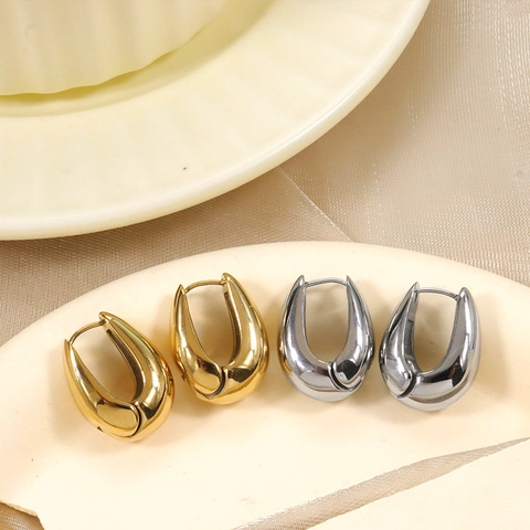 Boucles d'Oreilles Créoles Goutte d'Eau Vintage Françaises Pour Femmes Acier Inoxydable Plaqué Or 18K Géométriques Creuses Polies Bijoux Mode