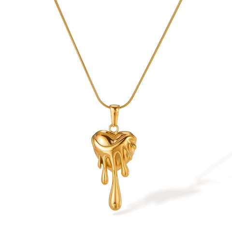 Vintage Roestvrij Staal Gesmolten Lava Hart Hanger Halsketting Voor Vrouwen 18K Verguld Vloeibaar Metaal Kunst Slangenketting