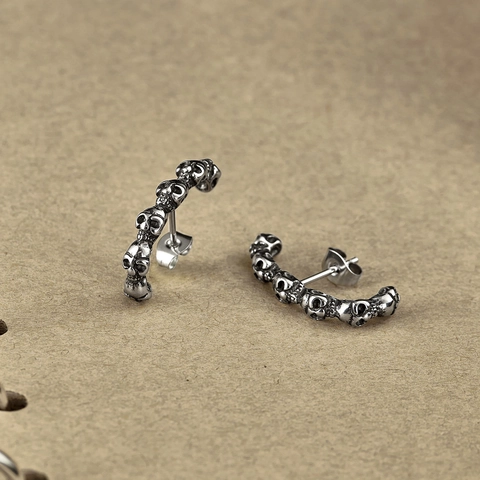 Boucles d'oreilles créoles tête de mort en acier inoxydable vintage pour hommes femmes bijoux punk gothique hip hop cadeau halloween