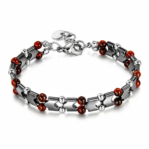 Braccialetto di Perle in Pietra Occhio di Tigre in Acciaio Inossidabile per Uomo Donna Unisex Ematite Pietra Naturale Gioielli