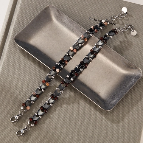 Braccialetto di Perle in Pietra Occhio di Tigre in Acciaio Inossidabile per Uomo Donna Unisex Ematite Pietra Naturale Gioielli