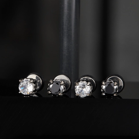 Orecchini a Bottone in Acciaio Inossidabile con Zirconia Minimalista Punk Tendenza Individuale Gioielli Piercing Unisex per Uomo Donna