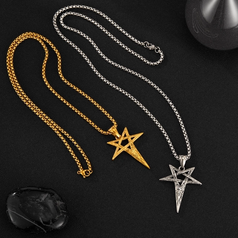 Vintage Stainless Steel Pentagram Pendant Necklace For Men Hip Hop Evil Eye Viking Star Gothic Punk Jewelry Men Necklace