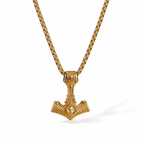 Collier Pendentif Marteau de Thor Viking en Acier Inoxydable Mythologie Nordique Vintage Mjolnir Rune Amulette Collier pour Homme