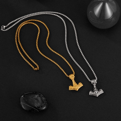 Collier Pendentif Marteau de Thor Viking en Acier Inoxydable Mythologie Nordique Vintage Mjolnir Rune Amulette Collier pour Homme
