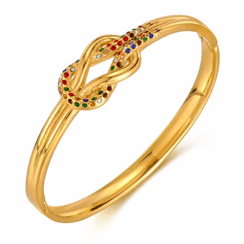 Luxury Stainless Steel Knot Bangle For Women With Multicolor Cubic Zirconia Gold Plated Infinity Knot Fashion Jewelry Bracelet
