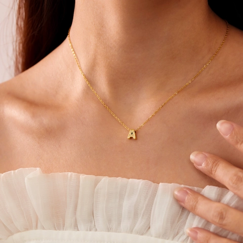 Stainless Steel Gold Plated Initial Necklace For Women Dainty Letter Pendant Necklace With Rhinestone Inlaid Alphabet Jewelry Gift