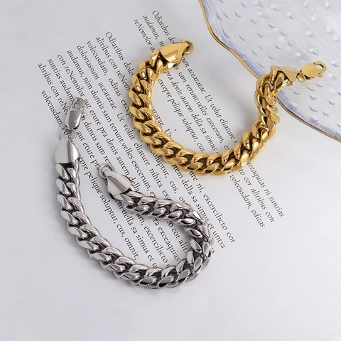 Mode Individuell 18K Vergoldet Hohe Textur Breit Dick Edelstahl Panzerkette Armband Für Herren Damen Hip Hop Schmuck