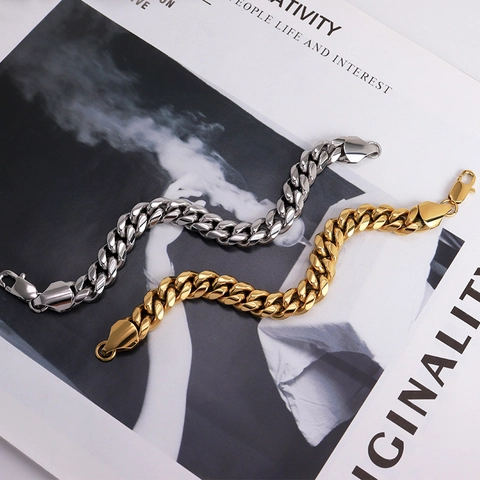 Mode Individuell 18K Vergoldet Hohe Textur Breit Dick Edelstahl Panzerkette Armband Für Herren Damen Hip Hop Schmuck