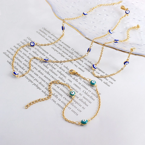 Gioielli in Acciaio Inossidabile Bohemian Con Ciondoli Malocchio Smaltati Collana Bracciale Regolabile Placcato Oro Argento Donna