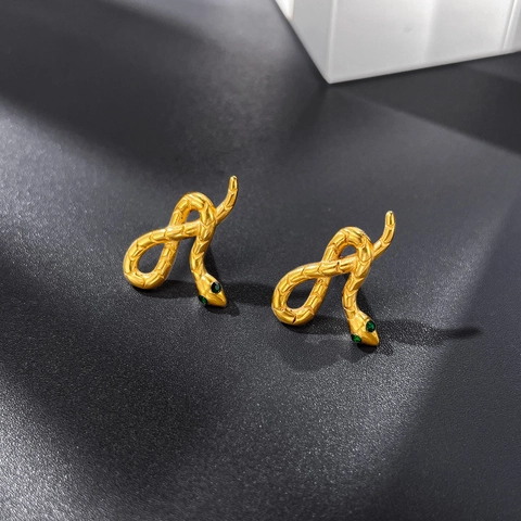 Men's Stainless Steel Snake Stud Earrings Hip Hop Punk Animal Shape Rhinestone Eye Stud Earrings Personality Jewelry Gift