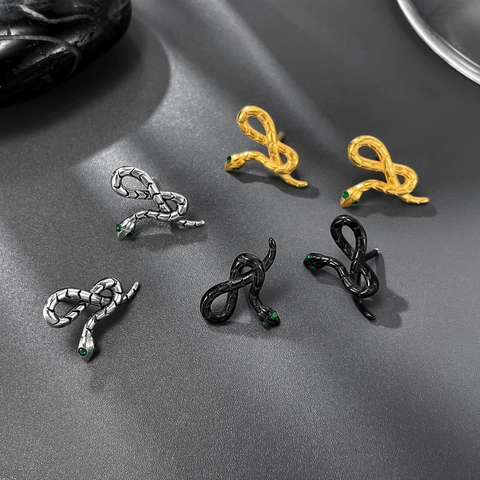 Men's Stainless Steel Snake Stud Earrings Hip Hop Punk Animal Shape Rhinestone Eye Stud Earrings Personality Jewelry Gift