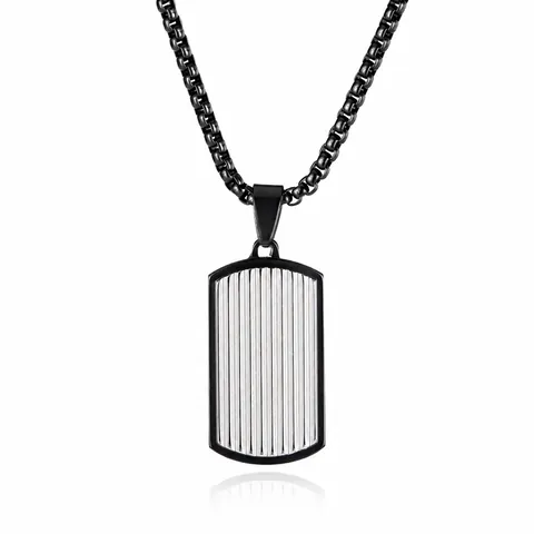 Men's Stainless Steel Pendant Necklace Punk Style Two-Tone Striped Rectangular Dog Tag Fashion Jewelry Daily Wear Party