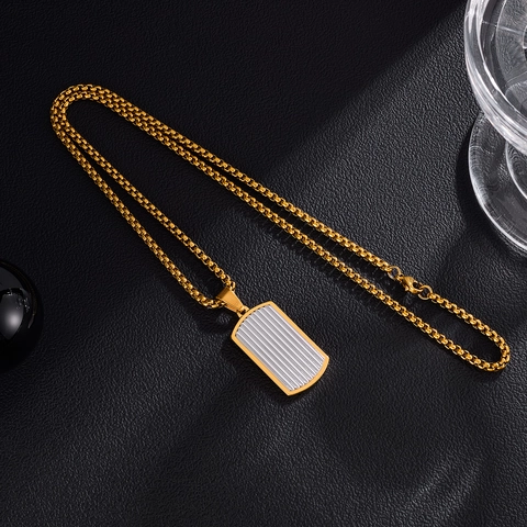 Men's Stainless Steel Pendant Necklace Punk Style Two-Tone Striped Rectangular Dog Tag Fashion Jewelry Daily Wear Party