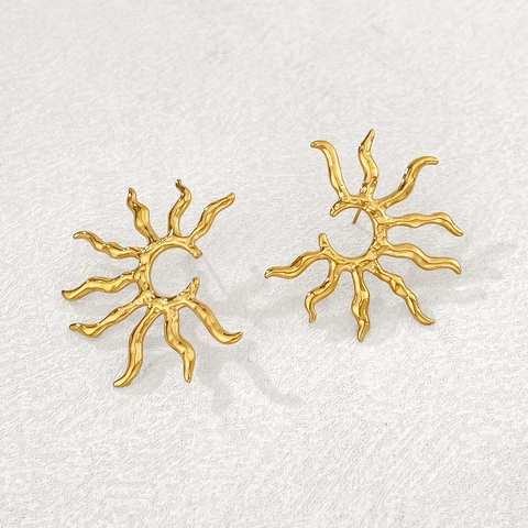 Vintage Edelstahl Sonnenblume Ohrstecker Für Damen Geometrische Sonnenstrahl Gold Silber Plattiert Mode Schmuck Zubehör