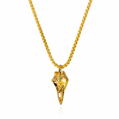 Gothic Bird Skull Pendant Necklace For Men Stainless Steel Vintage Punk Raven Crow Skull Carved Jewelry Gift Gold Silver