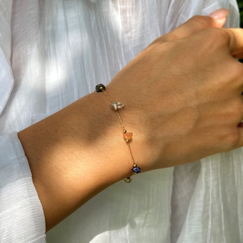 Bohemian Stainless Steel Gold Bracelet For Women With Multi Color Irregular Natural Stones Minimalist Summer Daily Jewelry