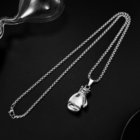 Hip Hop Edelstahl Boxhandschuh Anhänger Halskette Für Herren Poliert Spiegelglanz Boxkette Schmuck Sport Accessoire Geschenk