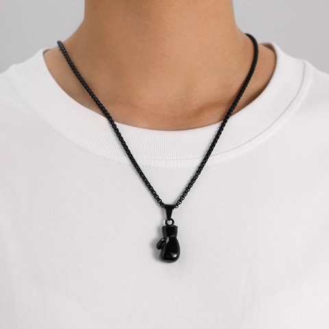 Stainless Steel Boxing Glove Pendant Necklace Hip Hop Punk Sporty Jewelry For Men Women Gold Silver Black Box Chain Necklace