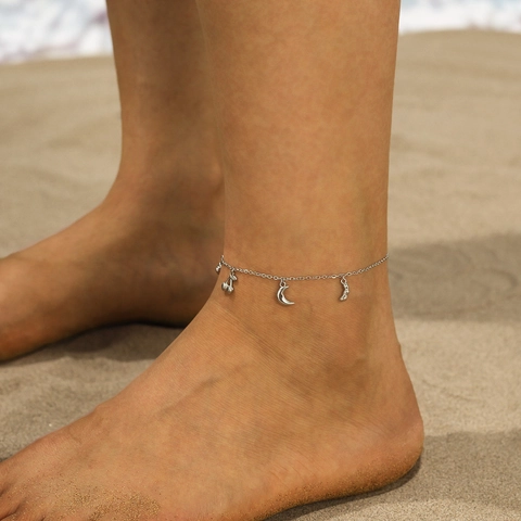 Minimalistisches Edelstahl Fußkettchen Für Damen Gold Silber Überzogen Kirsch Mond Stern Anhänger Strand Mode Schmuck Fußkette