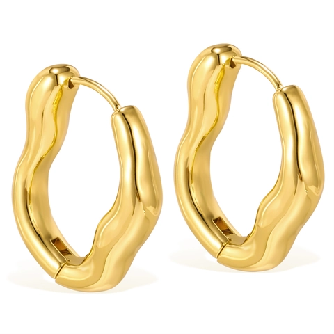 Orecchini a Cerchio a Onda Geometrici Irregolari in Acciaio Inossidabile Placcato Oro Stile Lava Fusa Gioielli alla Moda da Donna