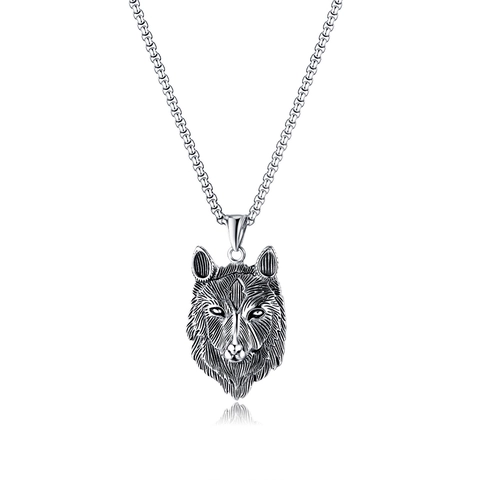 Heren Vintage Roestvrij Stalen Wolfskop Hanger Halsketting Gothiek Dier Punk Gesneden Charm Ketting Voor Mannen Sieraden