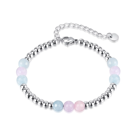Minimalist Stainless Steel Beaded Bracelet For Women Personalized Natural Stone Pastel Beads Adjustable Hand Jewelry Gift
