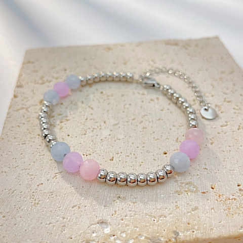 Minimalist Stainless Steel Beaded Bracelet For Women Personalized Natural Stone Pastel Beads Adjustable Hand Jewelry Gift