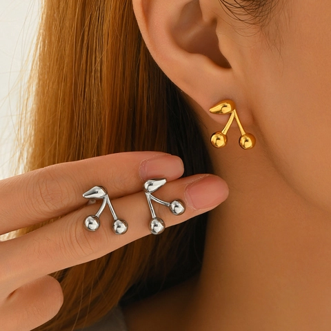 OPK Premium Edelstahl Kirschförmige Ohrstecker Mode Pendeln Gold Silber Plattiert Schmuck Für Damen Täglich Zubehör