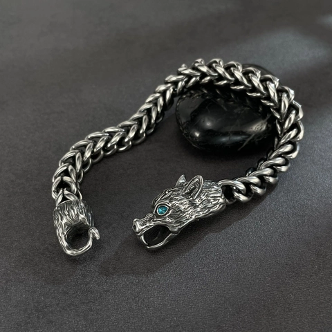 Bracciale da Uomo in Acciaio Inossidabile con Testa di Lupo Retrò Diffusore per Aromaterapia Punk Catena Intrecciata Gioielli