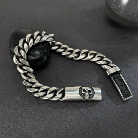 Herren Edelstahl Totenkopf Panzerkette Armband Dark Punk Stil Poliert Aromatherapie Parfüm Diffusor Schwere Kette Schmuck