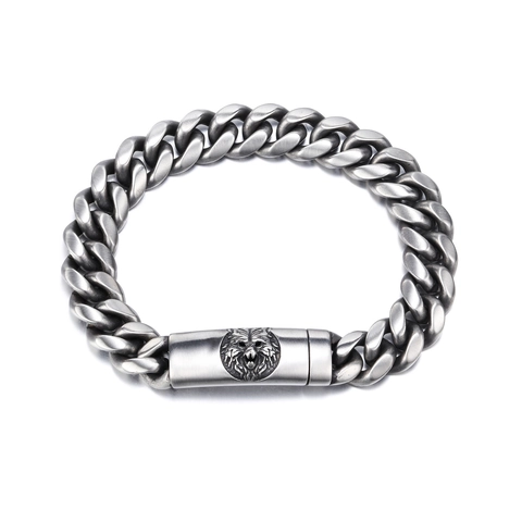 Pulsera Difusora de Aromaterapia de Cabeza de León de Acero Inoxidable Vintage Punk Cadena de Eslabones Cubanos Joyería Hombre