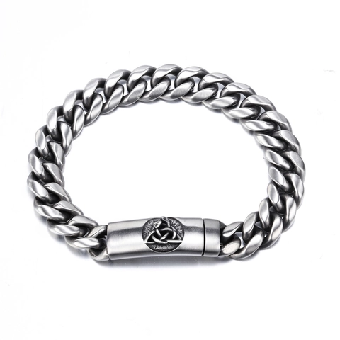 Bracciale Cuban Link con Nodo Celtico in Acciaio Inossidabile Vintage da Uomo Argento Antico Vichingo Punk Gioielli Diffusore Oli