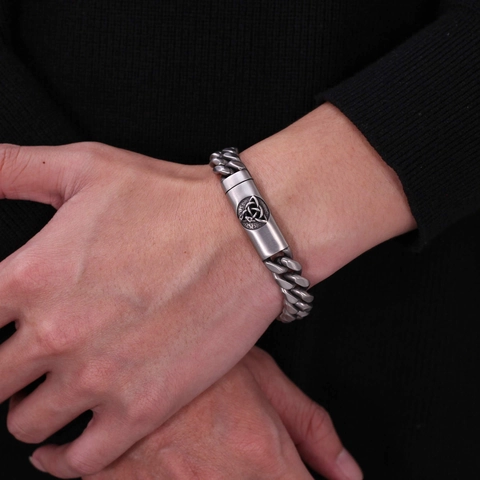 Bracciale Cuban Link con Nodo Celtico in Acciaio Inossidabile Vintage da Uomo Argento Antico Vichingo Punk Gioielli Diffusore Oli