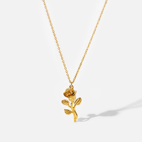 Elegante 3D Rose Blume Anhänger Halskette 18K Vergoldet Edelstahl Schmuck Für Frauen Französisch INS Stil Charme
