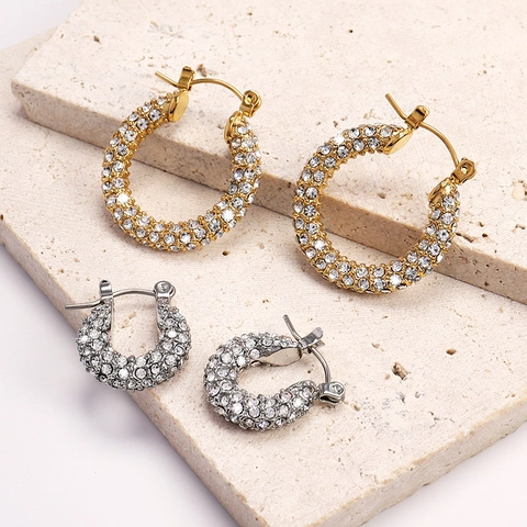 Dubai Stijl Roestvrij Staal Strass U-Vormige Creolen Voor Dames Mode Goud Zilver Vergulde Sieraden Cadeau