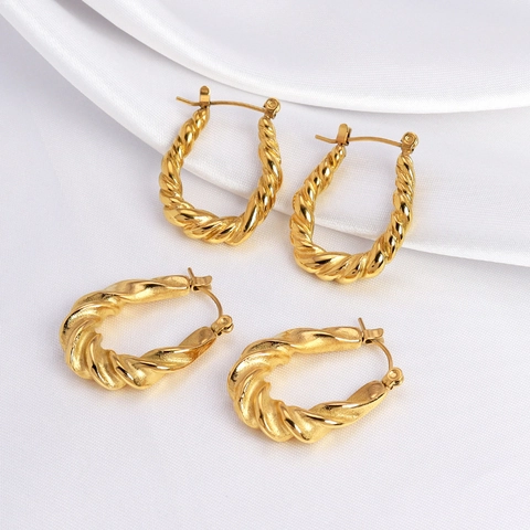 Edelstahl Gedrehte Creolen Für Damen Minimalistische Spirale Geometrisch Vergoldet Mode Schmuck Geschenk Accessoires
