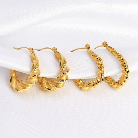 Edelstahl Gedrehte Creolen Für Damen Minimalistische Spirale Geometrisch Vergoldet Mode Schmuck Geschenk Accessoires