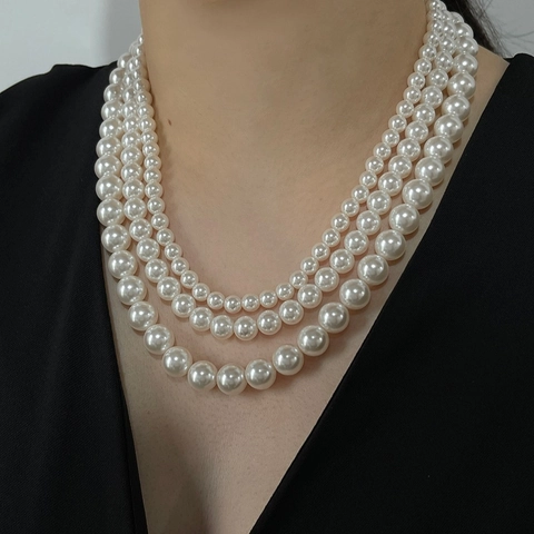 Elegante Collar de Perlas Artificiales de Acero Inoxidable para Mujer Bañado en Oro de Dieciocho Quilates Temperamento Estilo Simple Accesorio de Joyería de Moda