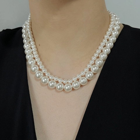 Elegante Collar de Perlas Artificiales de Acero Inoxidable para Mujer Bañado en Oro de Dieciocho Quilates Temperamento Estilo Simple Accesorio de Joyería de Moda