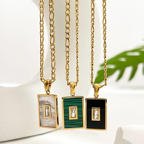 Minimalistische Roestvrij Staal Zirconia Rechthoekige Hanger Ketting Retro Figaro Ketting Geometrische Halsketting Voor Vrouwen