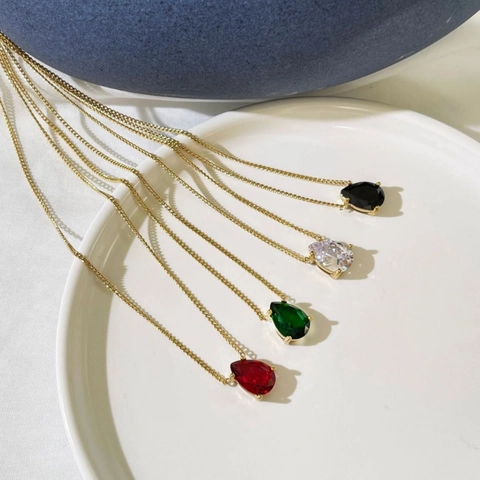 Edelstahl Wassertropfen Zirkon Anhänger Halskette 18K Vergoldet Minimalistisch Elegant Birnenschliff Edelstein Für Damen