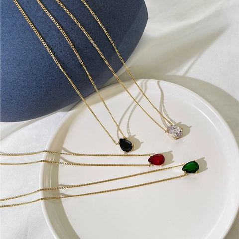 Edelstahl Wassertropfen Zirkon Anhänger Halskette 18K Vergoldet Minimalistisch Elegant Birnenschliff Edelstein Für Damen