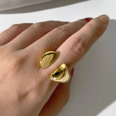 Anello Aperto in Acciaio Inossidabile Minimalista Placcato Oro 18K Geometrico Grosso a Goccia Impermeabile Gioielli Moda Donna